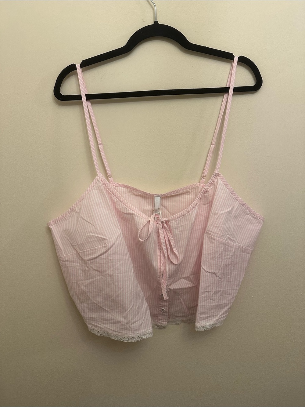 SKIMS XL Cotton Poplin Sleep Cami Cherry Blossom Stripe Pink Lace NWT Kim K Tank